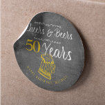 Cheers and beers to 50 years typography birthday classic round sticker<br><div class="desc">Informal and funny cheers and beers men fifty birthday party personalized dark grey blackboard sticker / gift wrapping / envelope seal with a fancy typography script and a big yellow doodle beer mug. Suitable for any age or milestone birthday party. Easy to personalize by changing age and name / text!...</div>