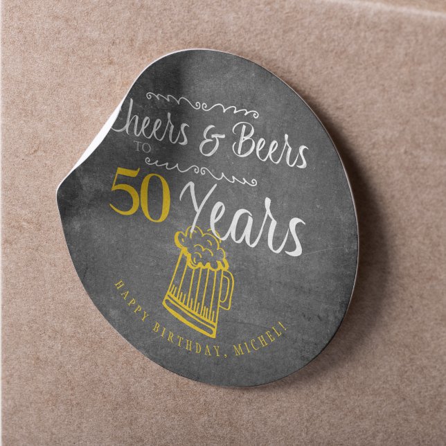 Cheers and beers to 50 years typography birthday classic round sticker
