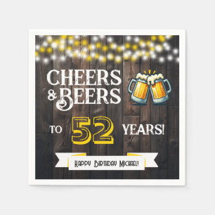Cheers and Beers to 52 Years Rustic Birthday Party Napkins