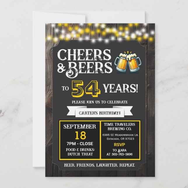 Cheers and Beers to 54 Years Brewery Birthday Invitation (Front)