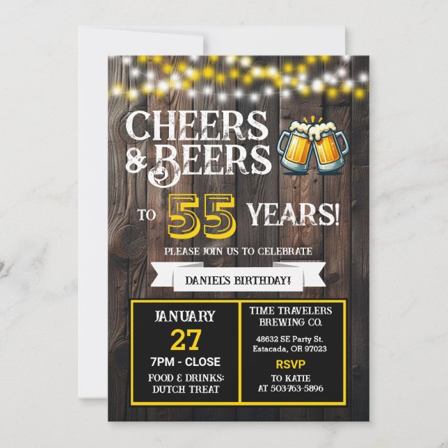 Cheers and Beers to 55 Years Brewery Birthday Invitation (Front)