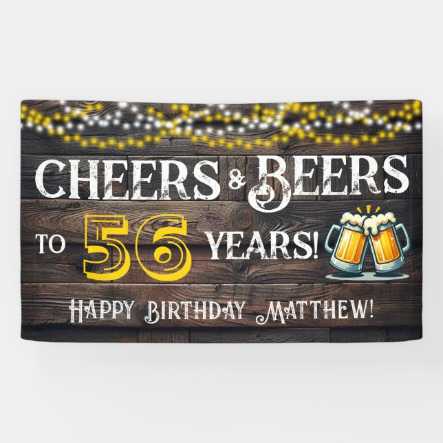 Cheers and Beers to 56 Years Birthday Party Banner (Horizontal)