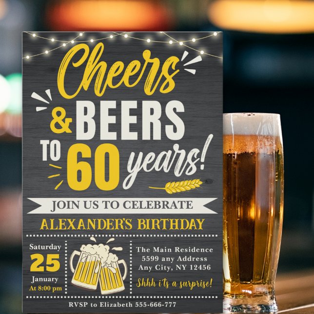 Cheers and Beers to 60 Years, Beer-Themed  Invitation (Creator Uploaded)