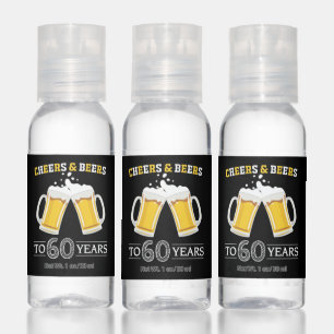 Cheers and Beers to 60 Years Black and Yellow Hand Sanitizer
