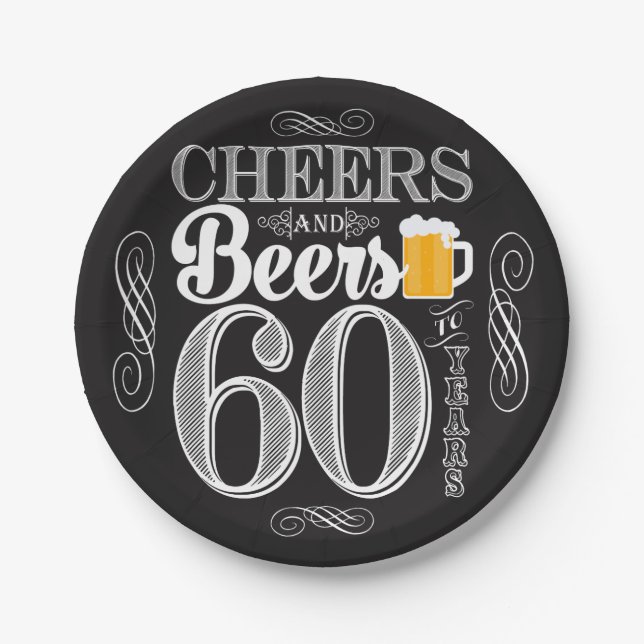 Cheers and Beers to 60 Years Paper Plates 7" (Front)