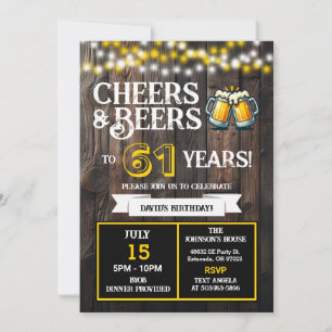 Cheers and Beers to 61 Years Backyard BBQ Birthday Invitation