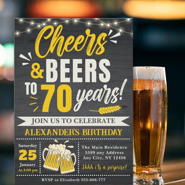 Cheers and Beers to 70 Years, Beer-Themed  Invitation (Creator Uploaded)