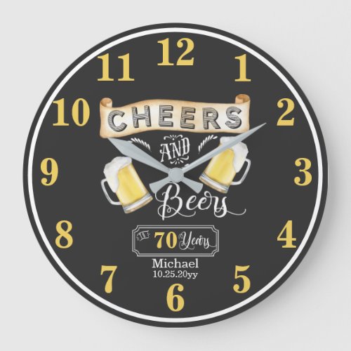 Cheers and Beers to 70 Years Birthday Large Clock