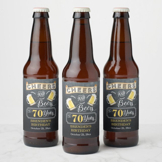 Cheers and Beers to 70 Years Birthday Party Beer Bottle Label (Bottles)