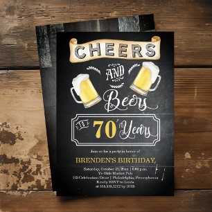 Cheers and Beers to 70 Years Birthday Party  Invitation