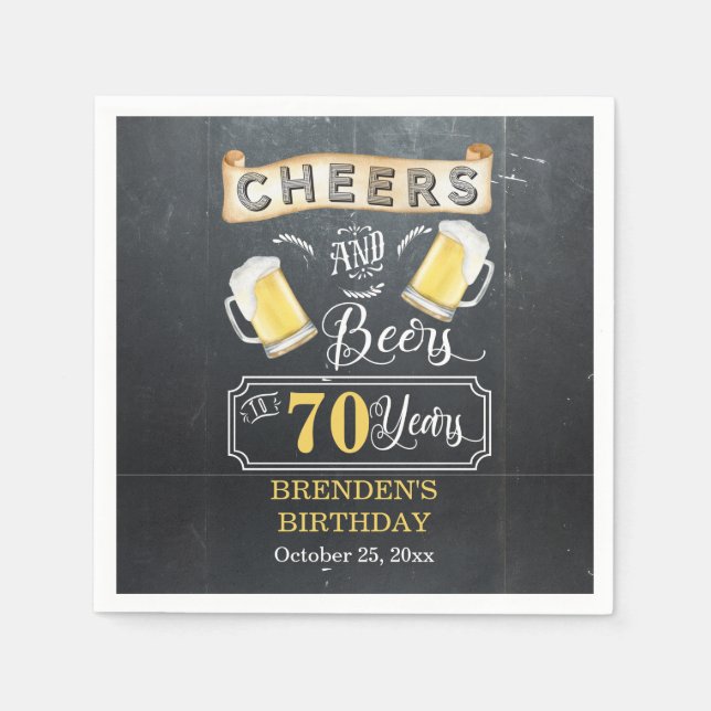 Cheers and Beers to 70 Years Birthday Party Napkins (Front)