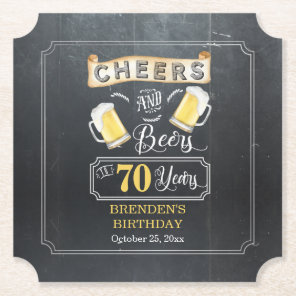 Cheers and Beers to 70 Years Birthday Party  Paper Coaster