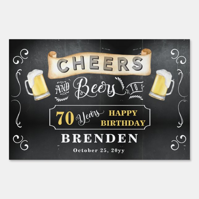 Cheers and Beers to 70 Years Birthday Sign (Front)