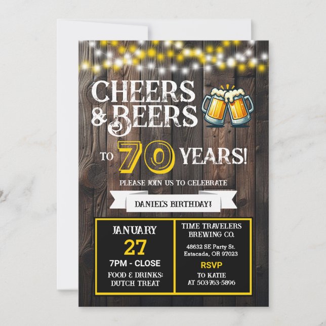 Cheers and Beers to 70 Years Brewery Birthday Invitation (Front)