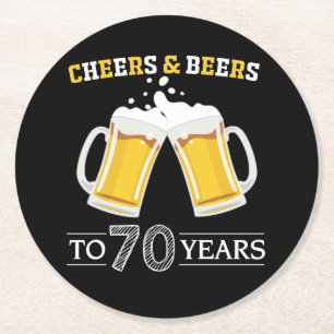 Cheers and Beers to 70 Years Round Paper Coaster