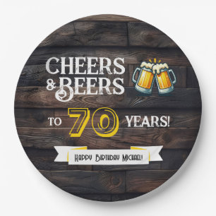 Cheers and Beers to 70 Years Rustic Birthday Paper Plates