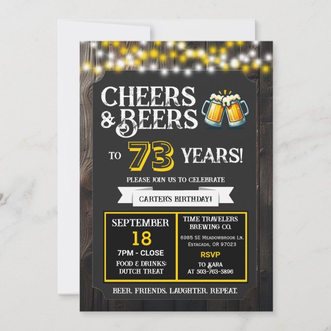 Cheers and Beers to 73 Years Brewery Birthday Invitation (Front)