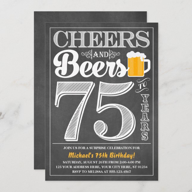 Cheers and Beers to 75 Years Birthday Invitation (Front/Back)