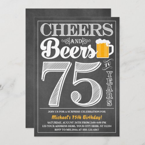 Cheers and Beers to 75 Years Birthday Invitation