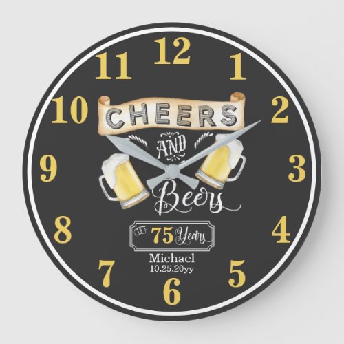 Cheers and Beers to 75 Years Birthday Large Clock