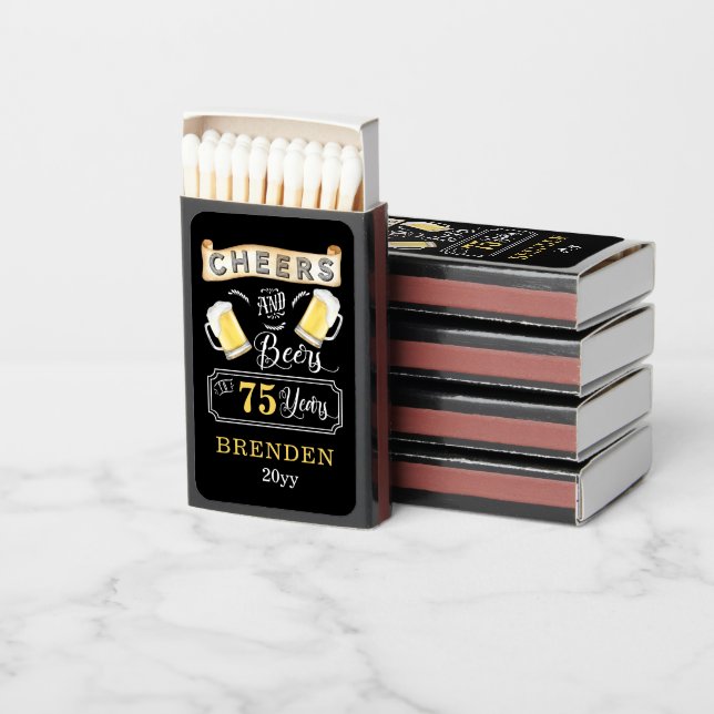 Cheers and Beers to 75 Years Birthday Party Matchboxes (Stacked)