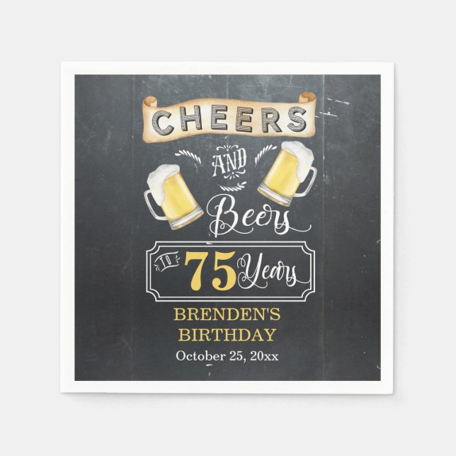 Cheers and Beers to 75 Years Birthday Party Napkins (Front)