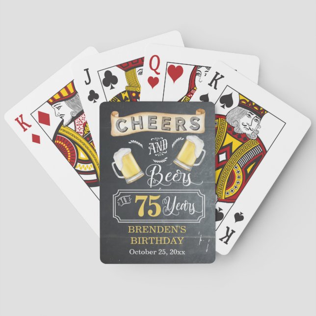 Cheers and Beers to 75 Years Birthday Party Poker Cards (Back)