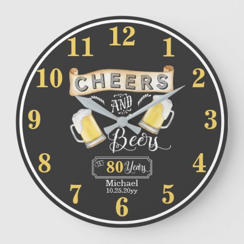 Cheers and Beers to 80 Years Birthday Large Clock