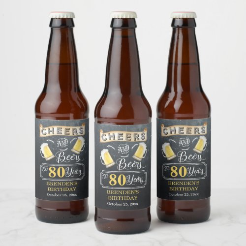 Cheers and Beers to 80 Years Birthday Party  Beer Bottle Label