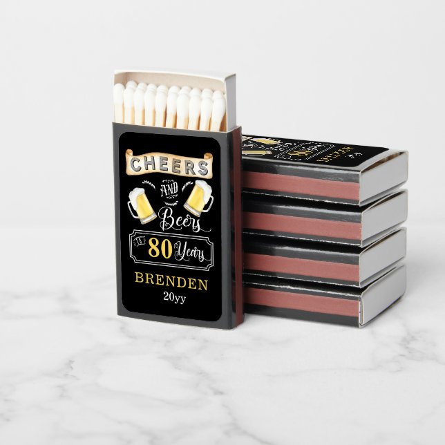 Cheers and Beers to 80 Years Birthday Party  Matchboxes (Stacked)