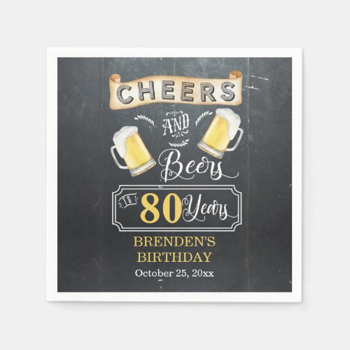 Cheers and Beers to 80 Years Birthday Party Napkins