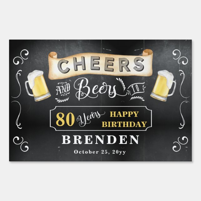 Cheers and Beers to 80 Years Birthday Sign (Front)