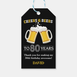 Cheers and Beers to 80 Years Gift Tags
