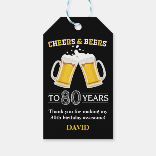 Cheers and Beers to 80 Years Gift Tags