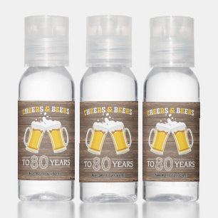 Cheers and Beers to 80 Years Rustic Wood Country Hand Sanitizer