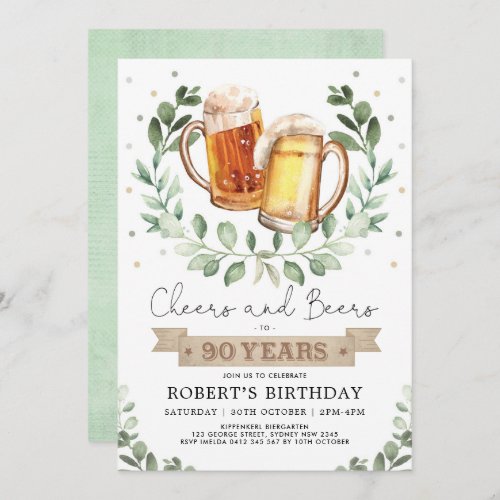 Cheers and Beers to 90 Years Adult Men Birthday Invitation