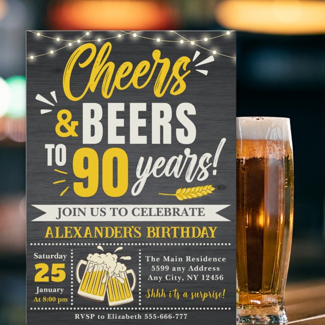 Cheers and Beers to 90 Years, Beer-Themed  Invitation (Creator Uploaded)