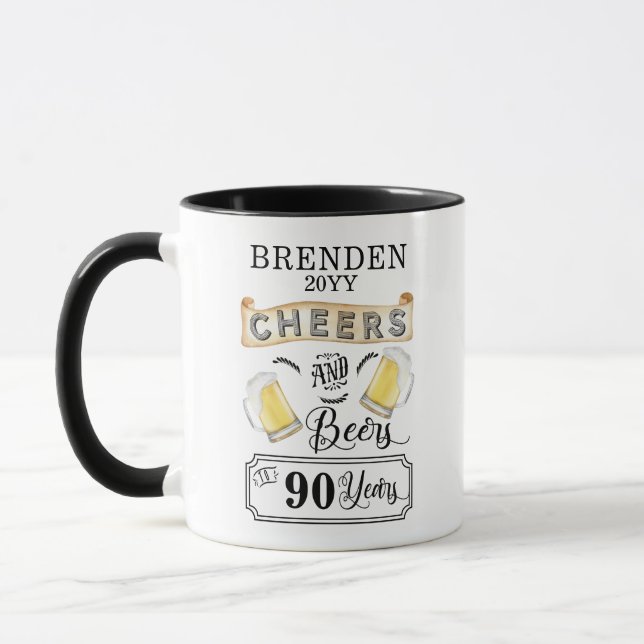Cheers and Beers to 90 Years Birthday Mug (Left)