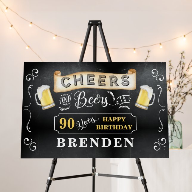 Cheers and Beers to 90 Years Birthday Party Foam Board (In Situ (Stand))