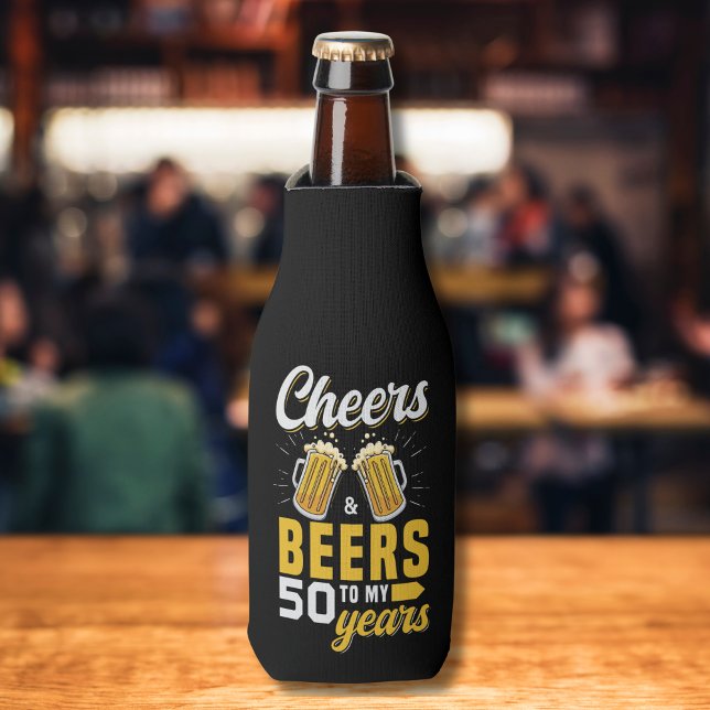 Cheers and Beers to my 50 Years, Fun Any Birthday Bottle Cooler (Creator Uploaded)