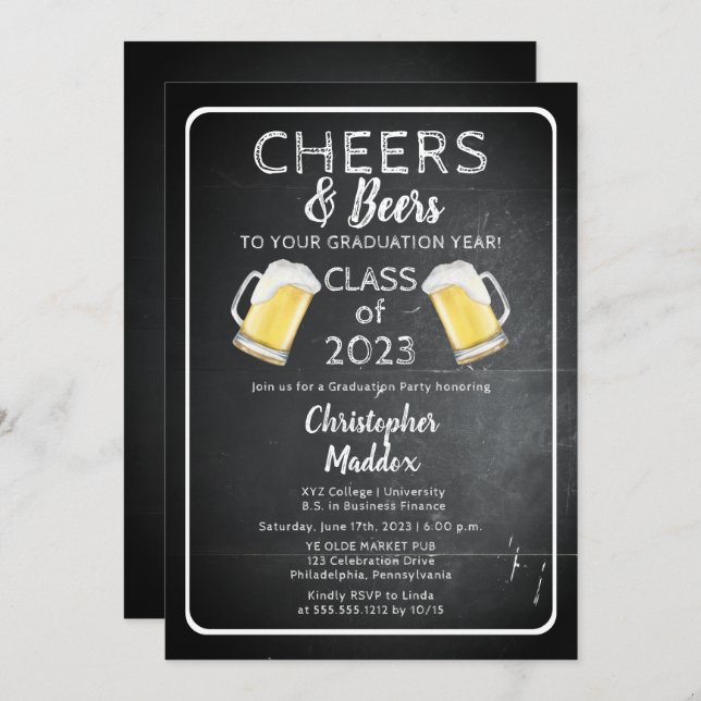 Cheers and Beers to Your Graduation Year Party Invitation (Front/Back)