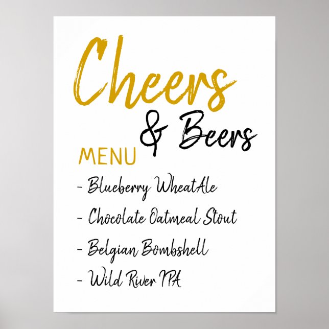 Cheers and Beers Wedding Bridal Shower Beer Menu Poster (Front)