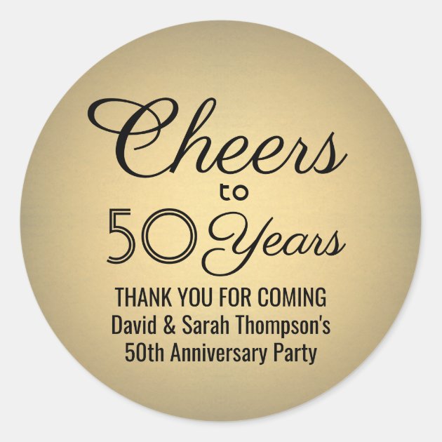 Cheers Any Year Anniversary Black Golden 50th Classic Round Sticker ...