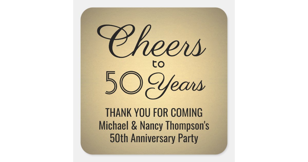 Cheers Any Year Anniversary Black Golden 50th Square Sticker Zazzle