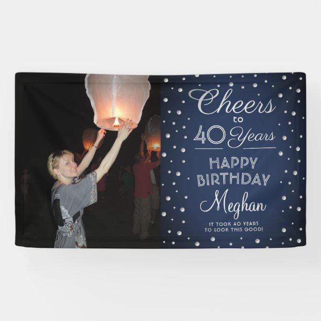 Cheers Any Year Birthday 1 Photo Navy White Silver Banner