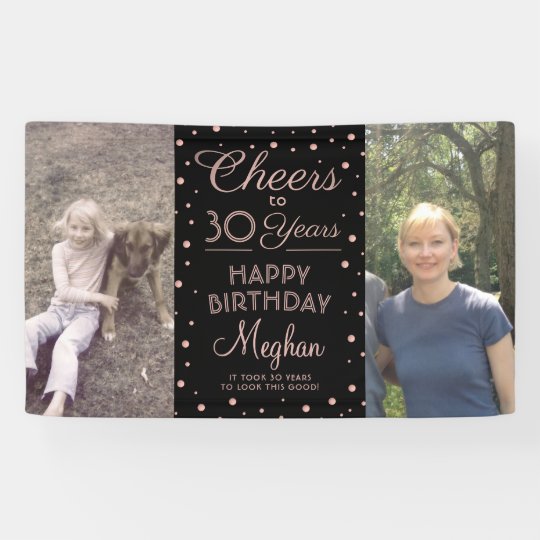 Cheers Any Year Birthday 2 Photo Pink And Black Banner Zazzle Com