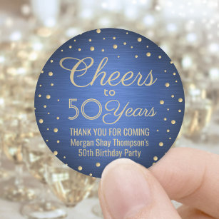 Cheers Any Year Birthday Party Navy Blue Gold 50th Classic Round Sticker