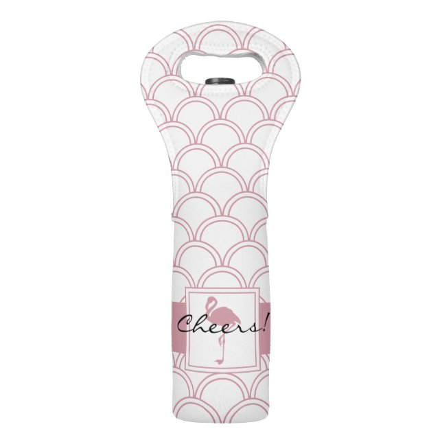 Cheers Art Deco Wave Patten Pink Flamingo Wine Bag (Back)