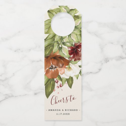 Cheers Autumn Floral Maroon Bottle Hanger Tag