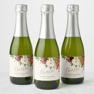 Cheers Autumn Floral Orange Sparkling Wine Label